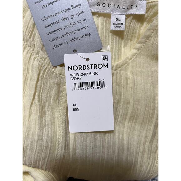 Socialite Babydoll Mini Dress XL Yellow Crinkle Gauze Tiered Hem NWT Women’s - Picture 4 of 9